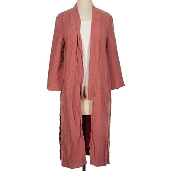 FREE PEOPLE TRENCH COAT Jacket Size XS Mauve Pink Pockets Longline - Picture 2 of 11